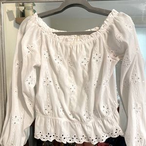 H&M White eyelet embroidered off the shoulder long sleeve top
